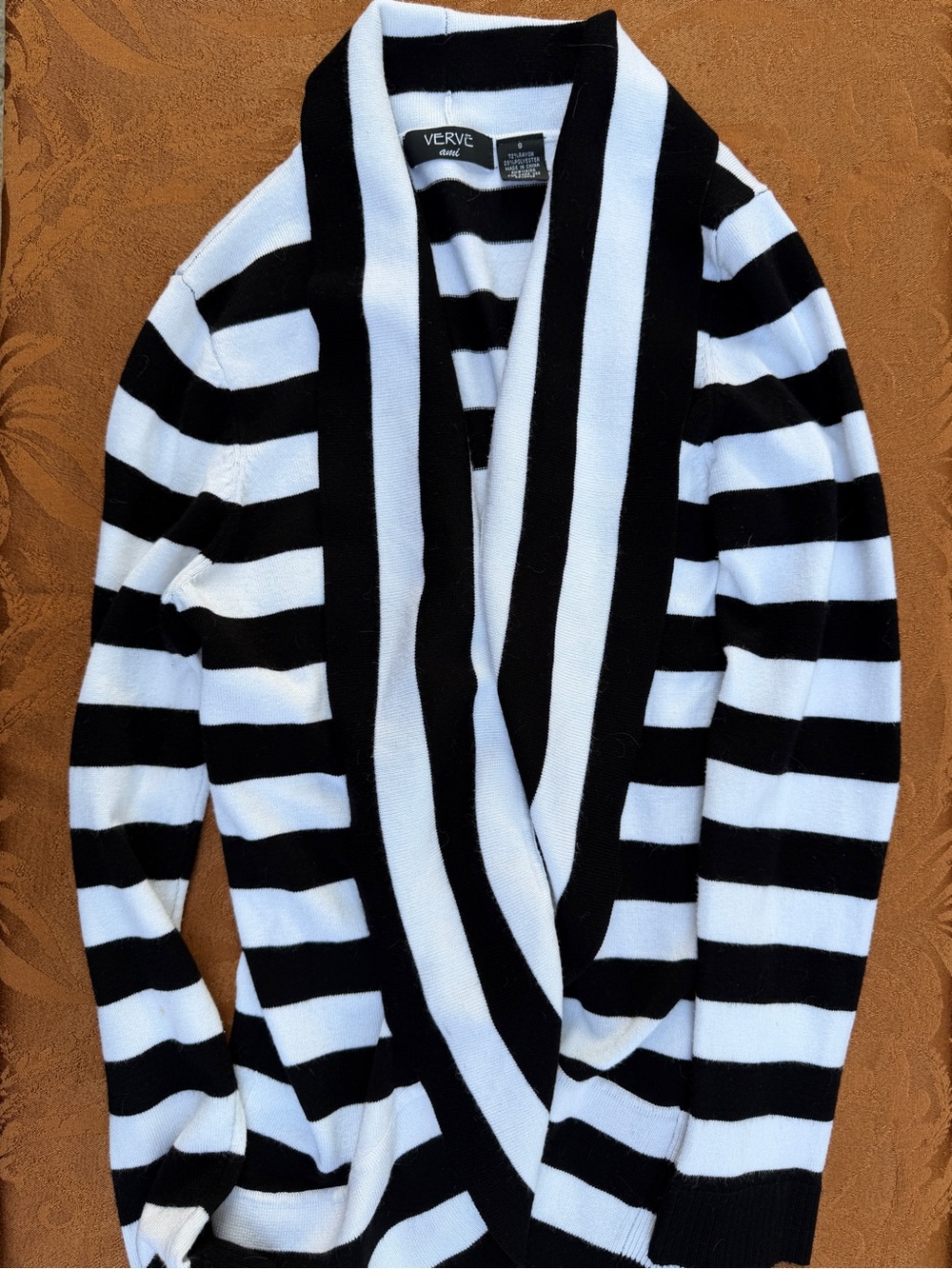 Verve Ami Black and White Striped Open Cardigan